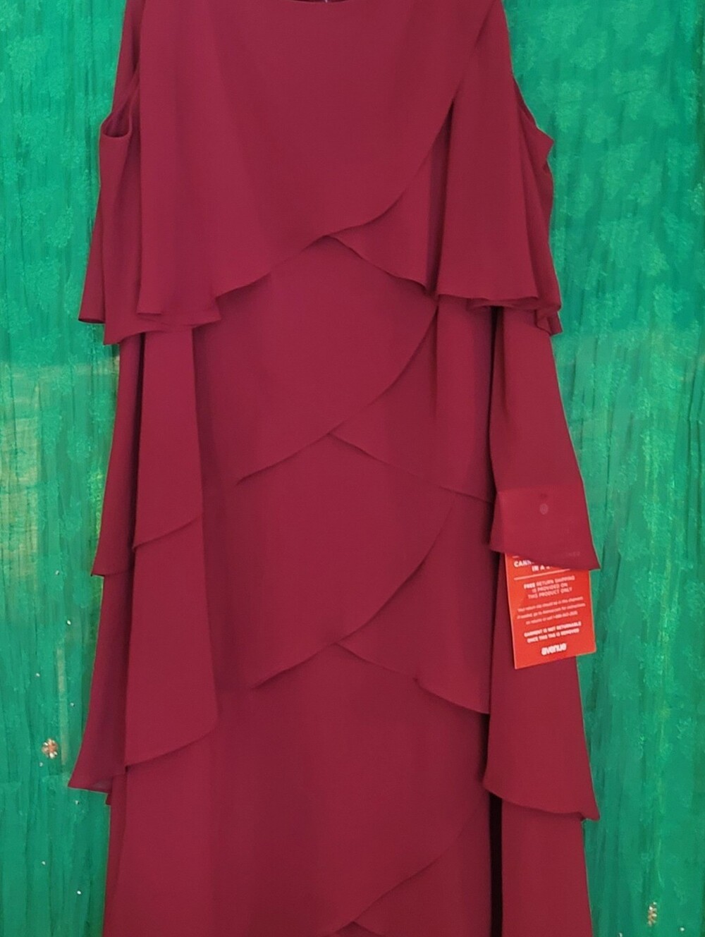 Women's Burgundy Layered Cold-Shoulder Dress